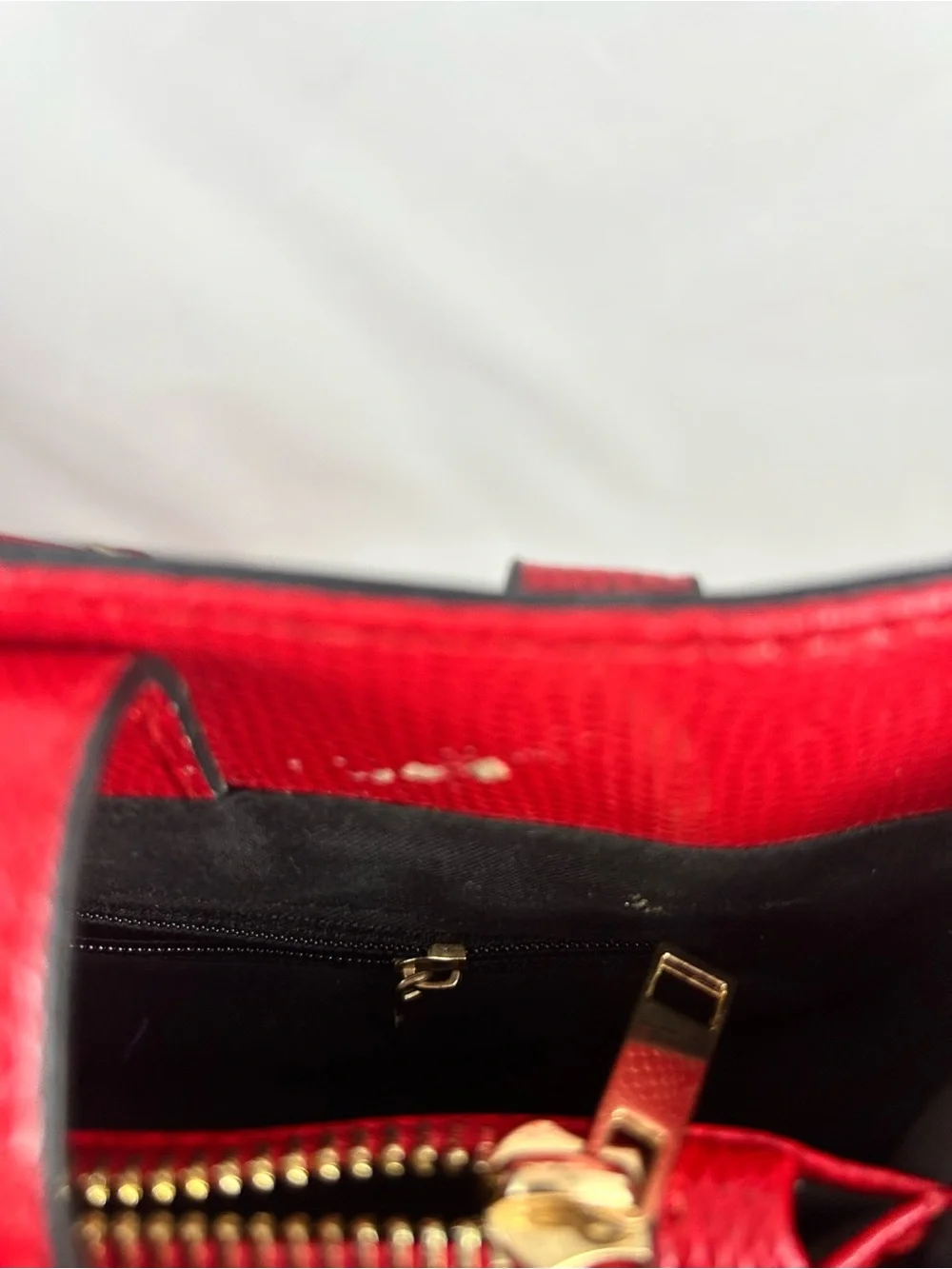 Red Structured Leather Satchel Handbag